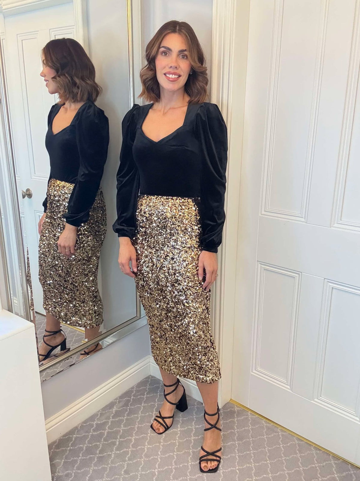 Gold Sequin Set - Shiny Camisole + Mini Skirt