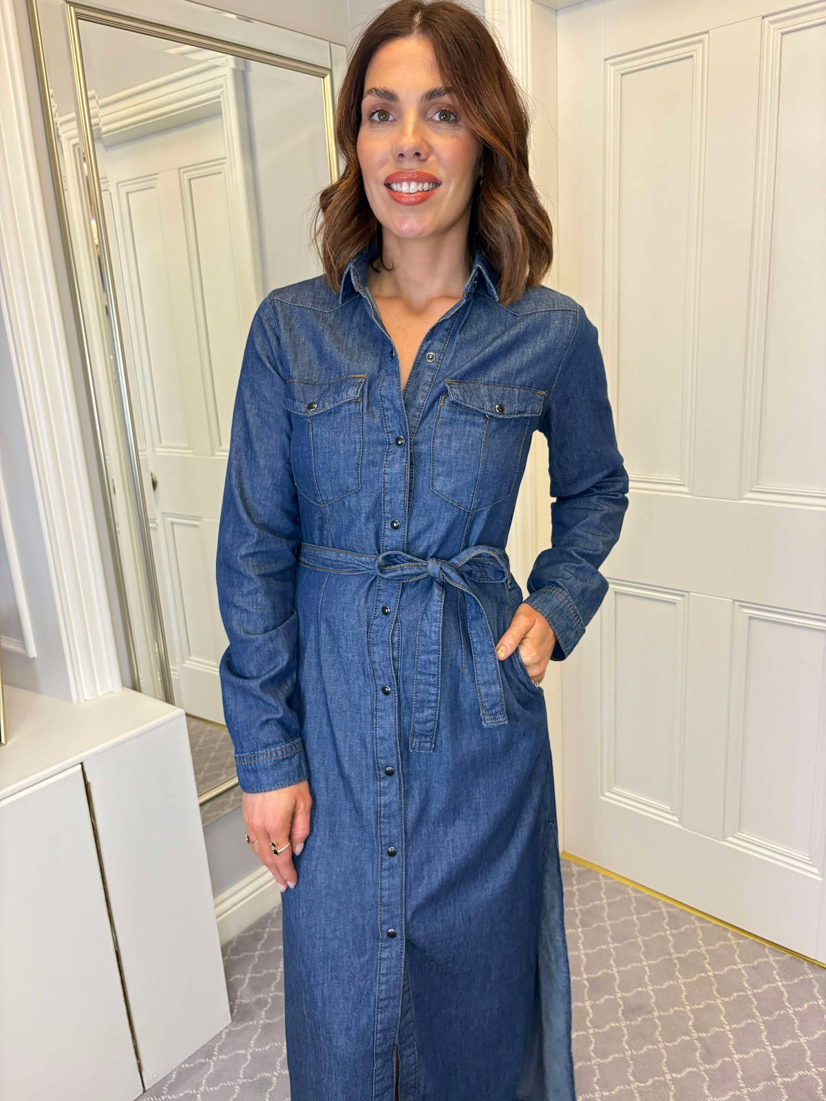 white christmas dresses Mavis Midi Jersey Shirt Dress-Denim Blue main image 1
