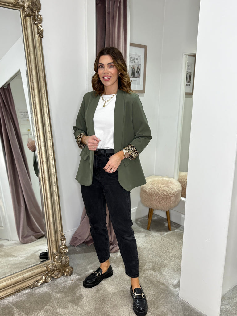 Donn Blazer - leopard detail in khaki