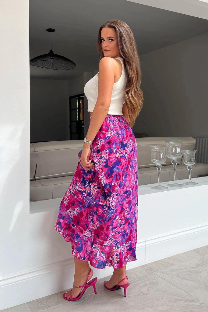 Emily Pink Floral Frill Detail Wrap Skirt