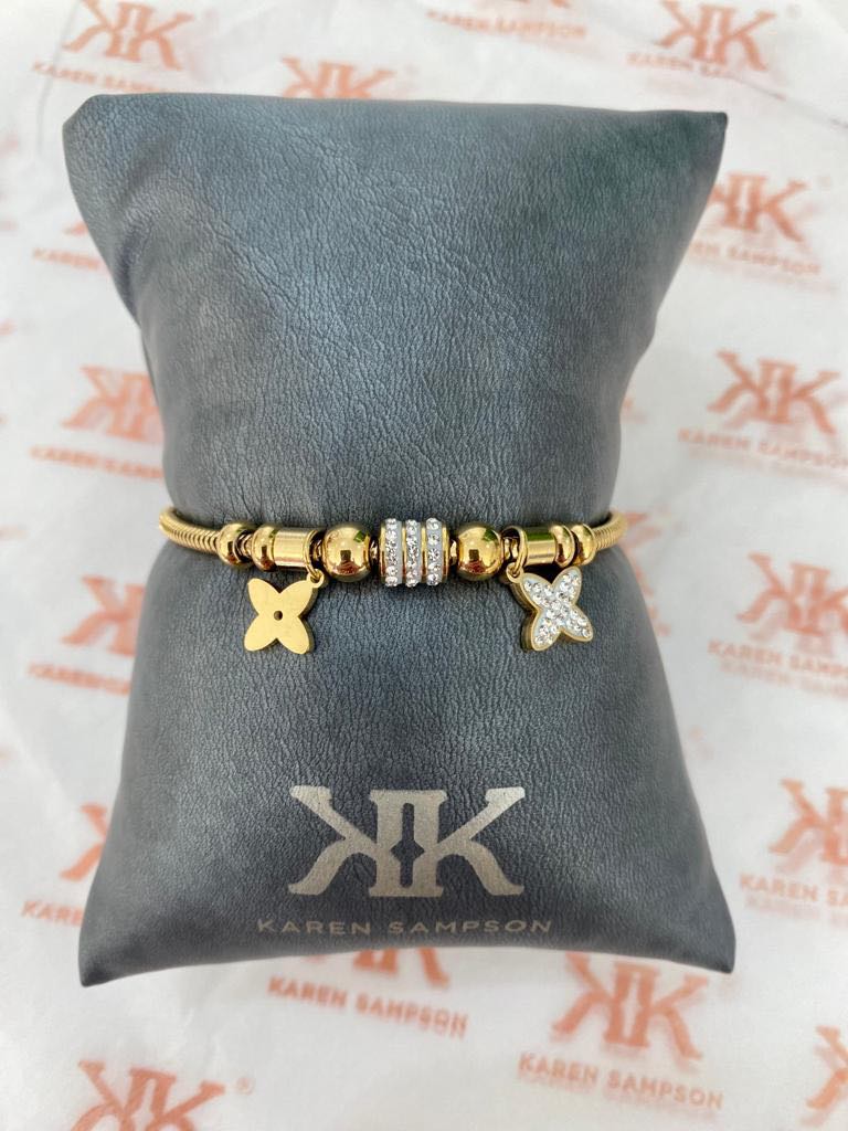 14K Gold Clover Charm Bracelet