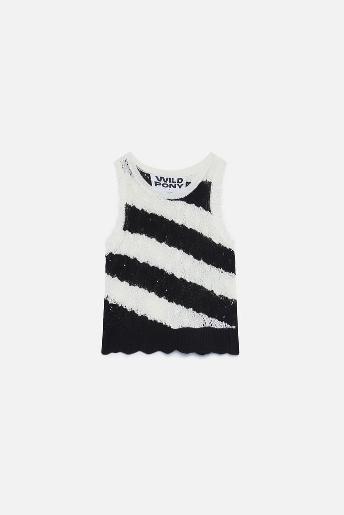 Striped pointelle knit top