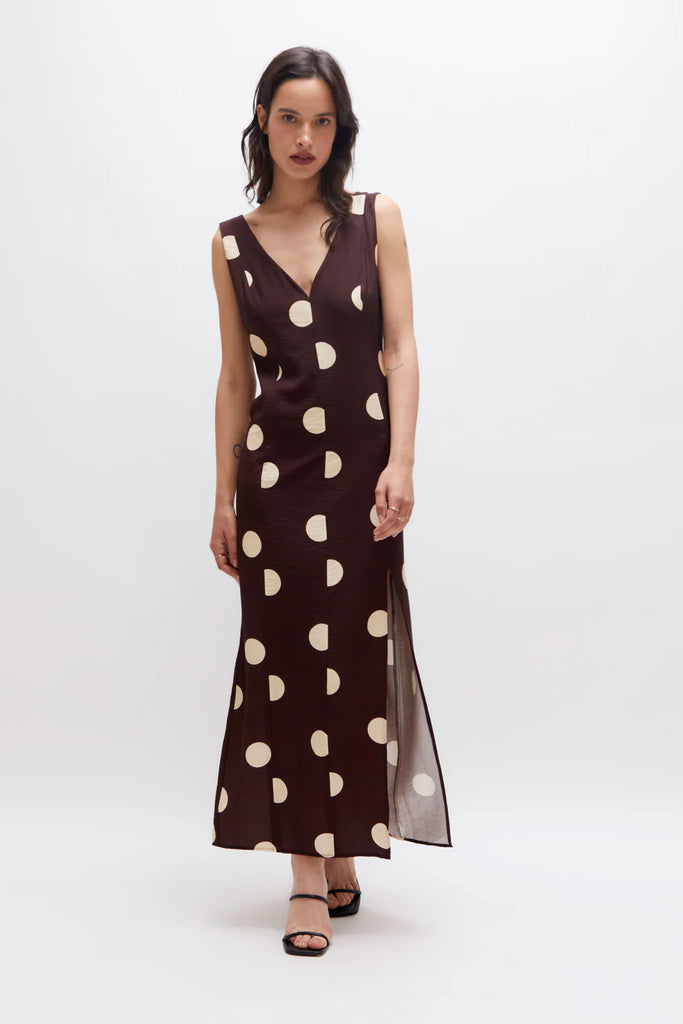 Long brown polka dot dress | Ros Oir Boutique Long brown polka dot dress | Ros Oir Boutique