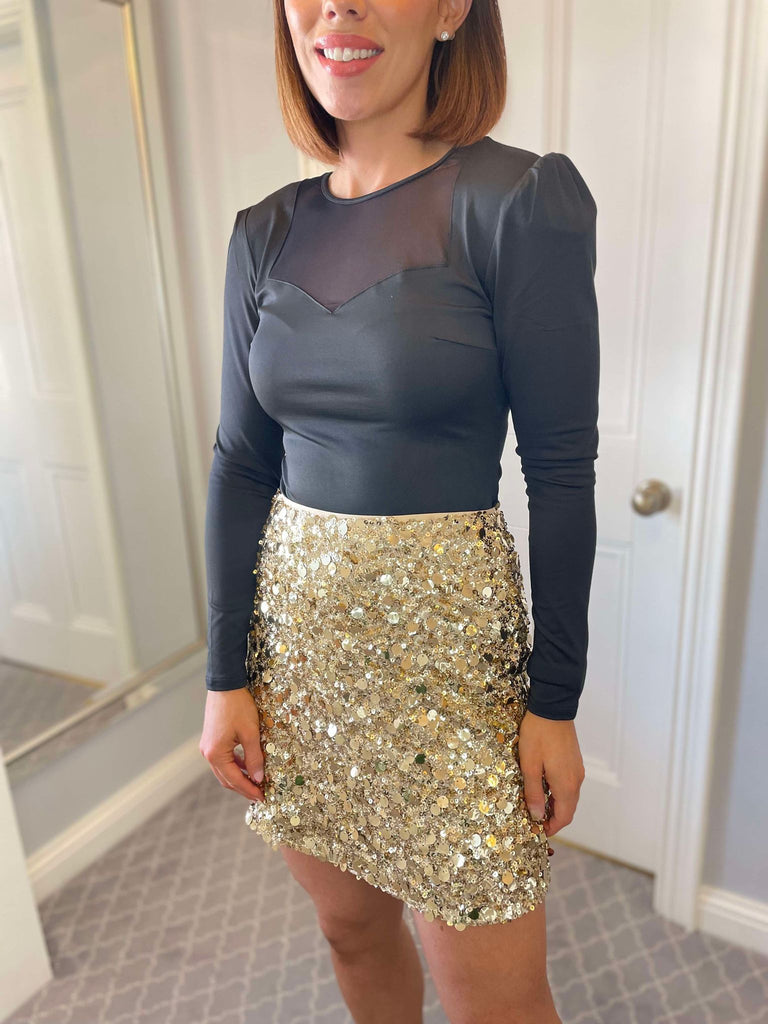 Gold Sequin Mini Skirt by Vogue Williams