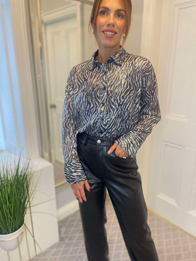 Animal Sequin Print Shirt by Vogue Williams