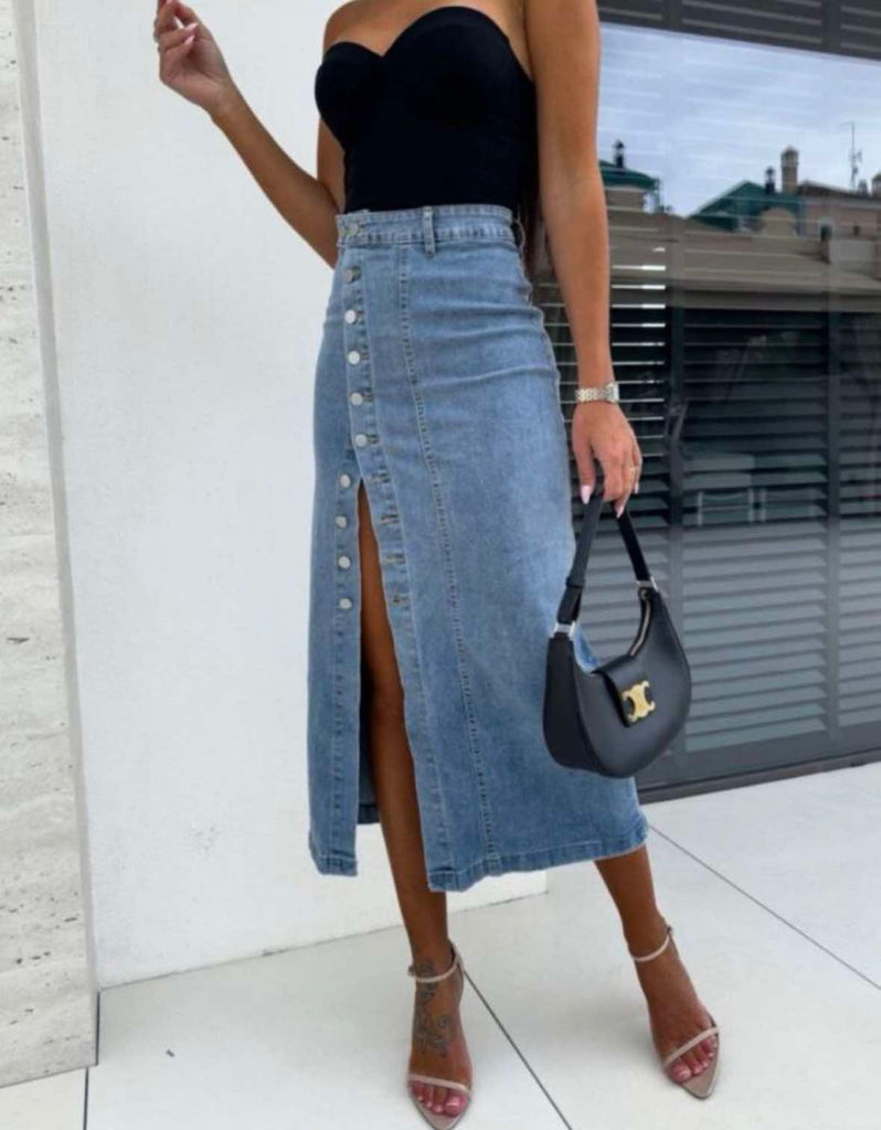 Denim midi skirt