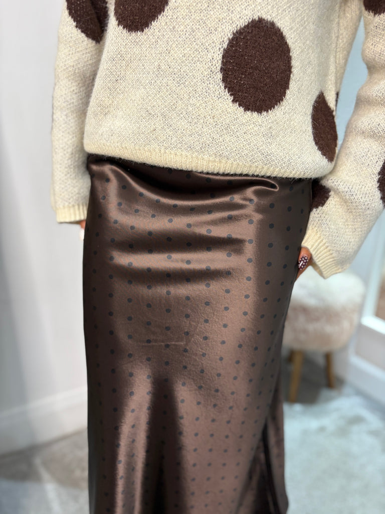 Coffee Polka Satin Skirt