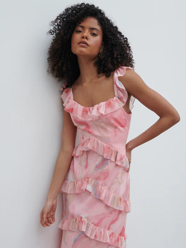 Cecile Scoop Neck Ruffle Maxi Dress
