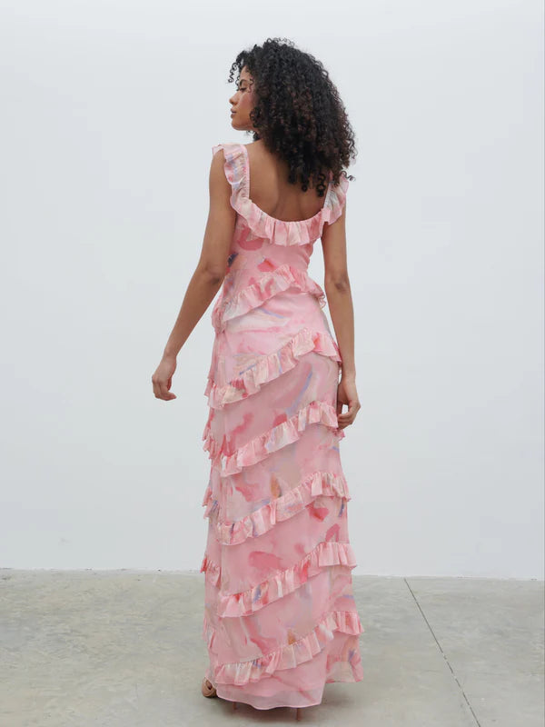 Cecile Scoop Neck Ruffle Maxi Dress
