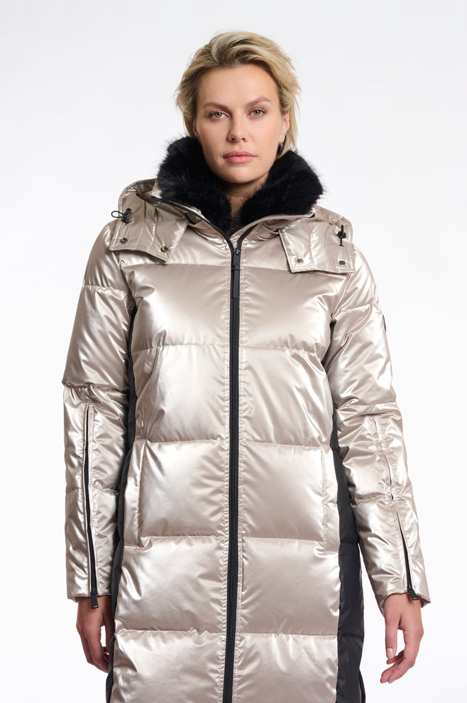 Ciara long metallic padded coat