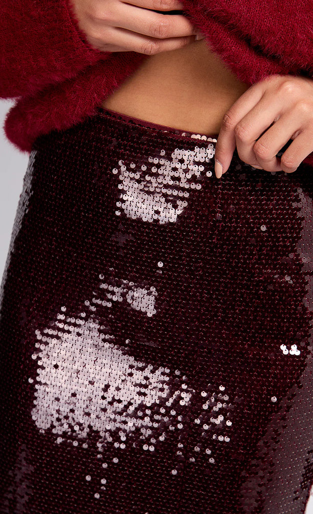 Burgundy Sequin Midaxi Skirt by Vogue Williams