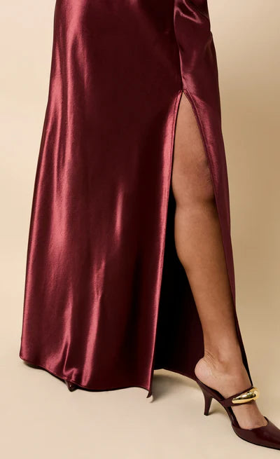Marisol Cherry Satin Maxi Skirt