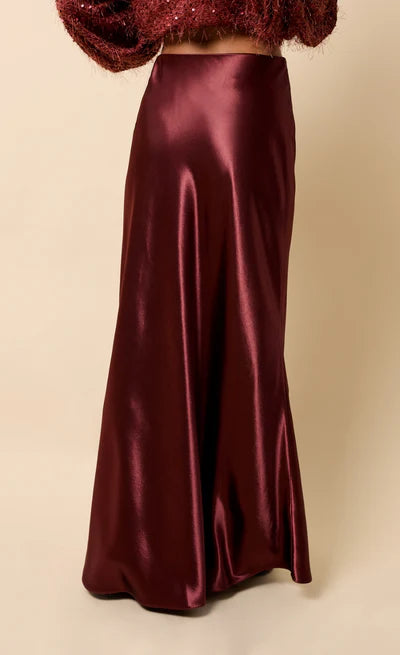 Marisol Cherry Satin Maxi Skirt