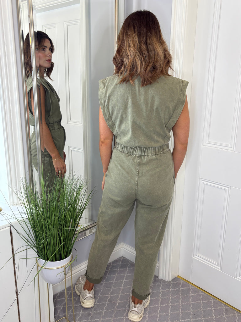 Khaki Denim Jumpsuit