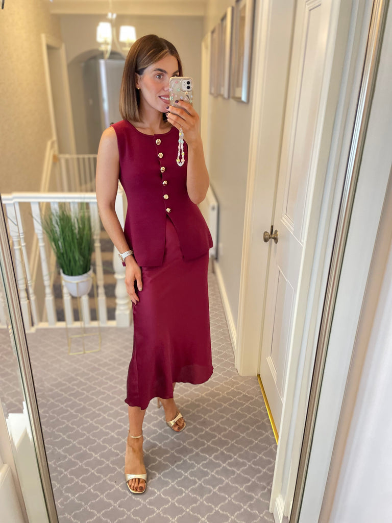 Burgundy Satin Skirt