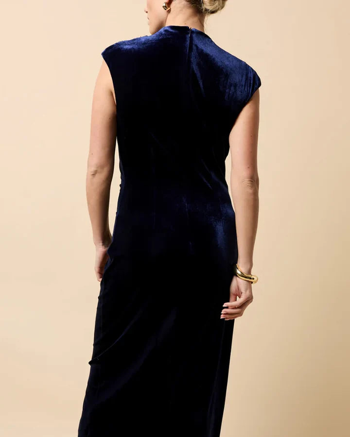 Navy velvet midaxi dress