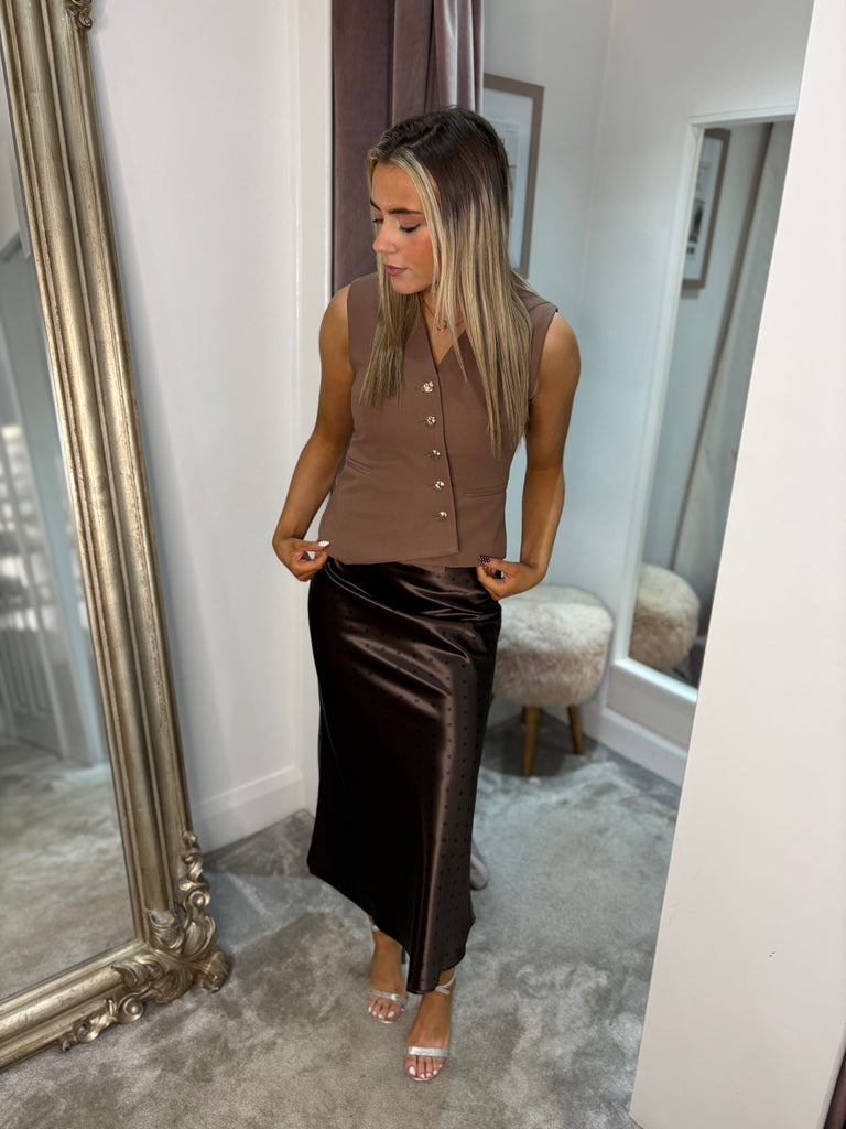 Coffee Polka Satin Skirt
