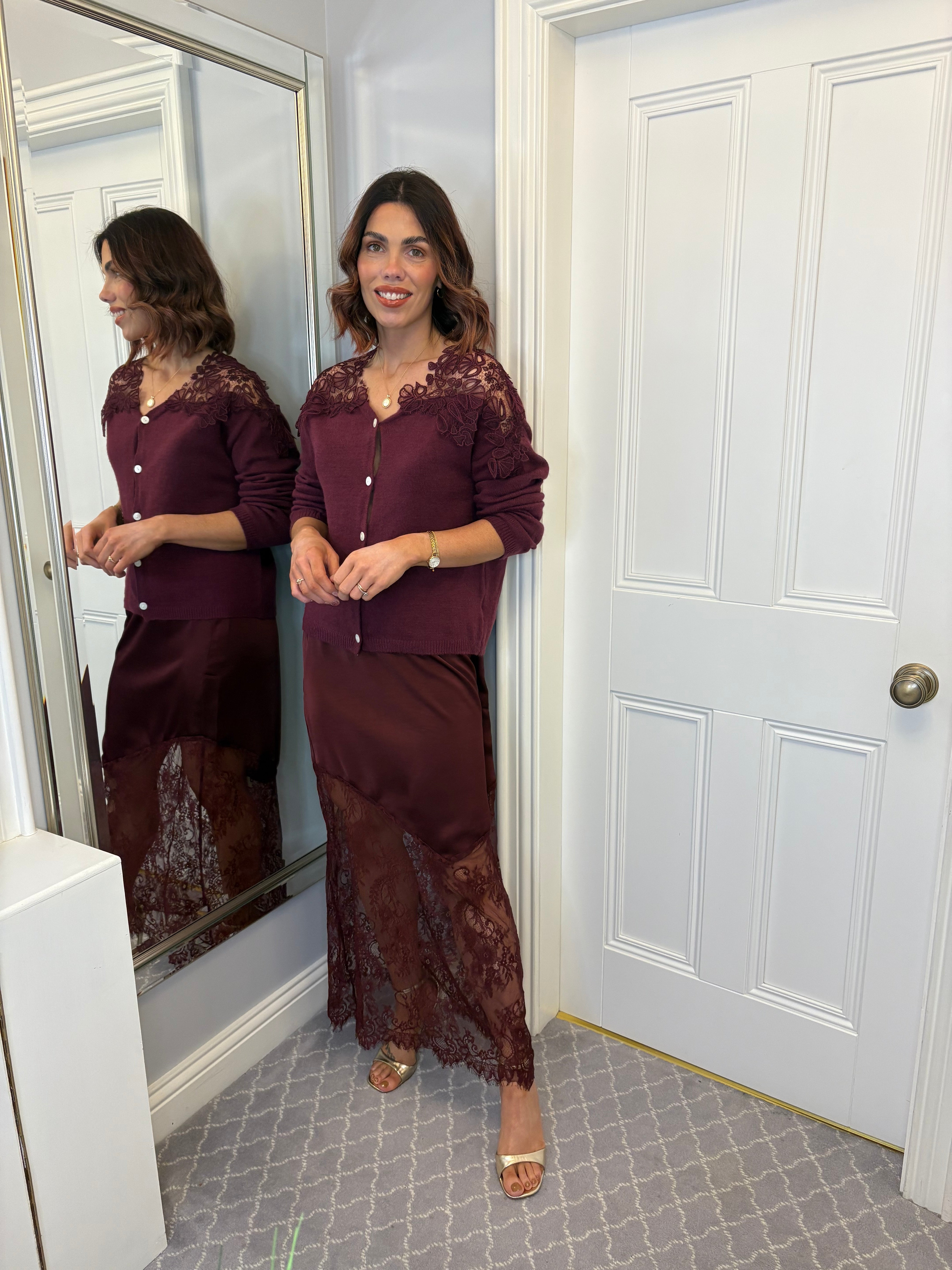 Burgundy lace skirt