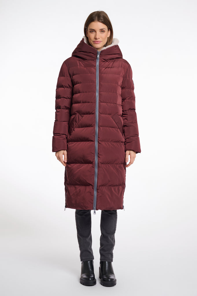 Keilafur long padded hooded coat with faux fur