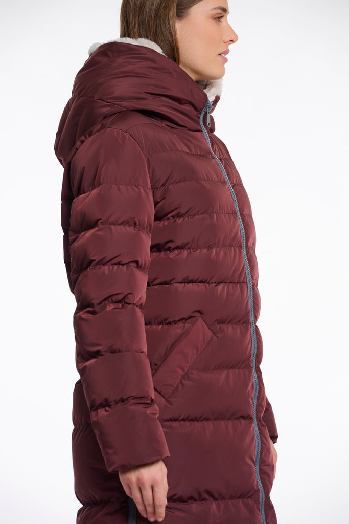 Keilafur long padded hooded coat with faux fur