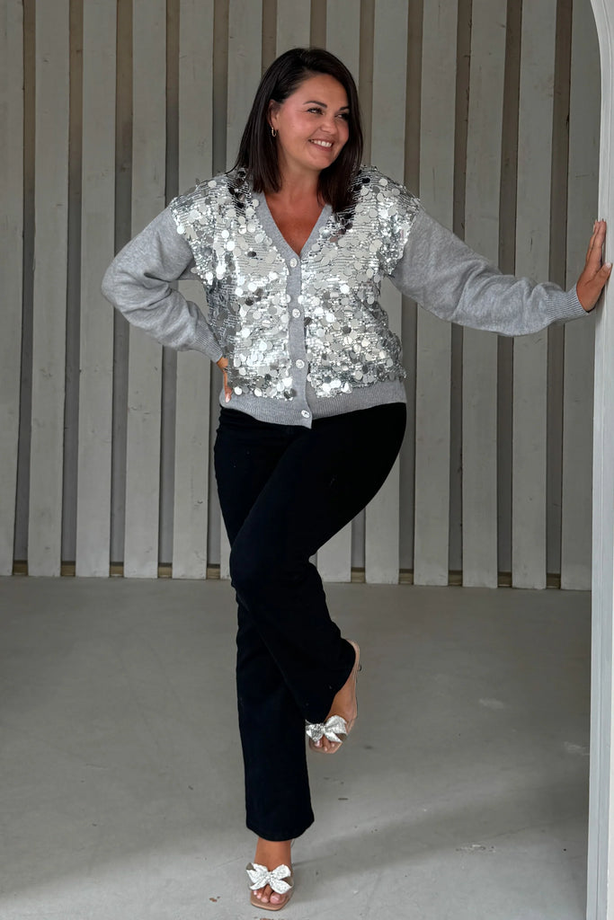 Rita Grey and Silver Sequin Knit Cardigan