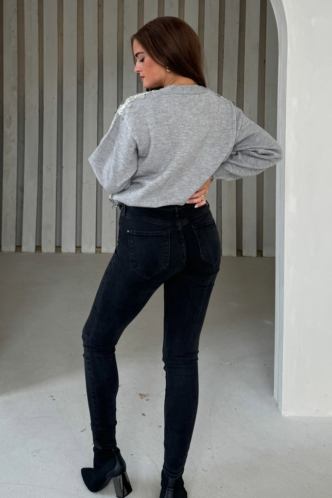 Rita Grey and Silver Sequin Knit Cardigan