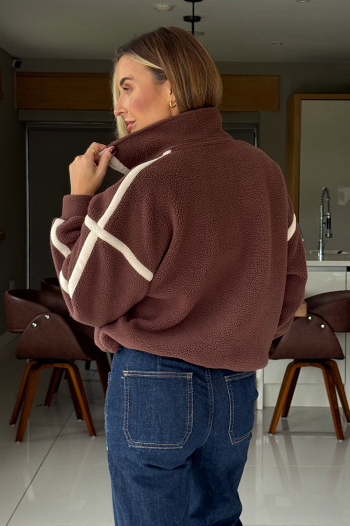 Lulu Contrast Binding 1/4 Zip Fleece Chocolate