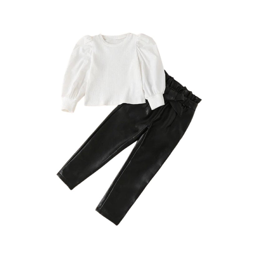Monochrome leather look trouser co - ord